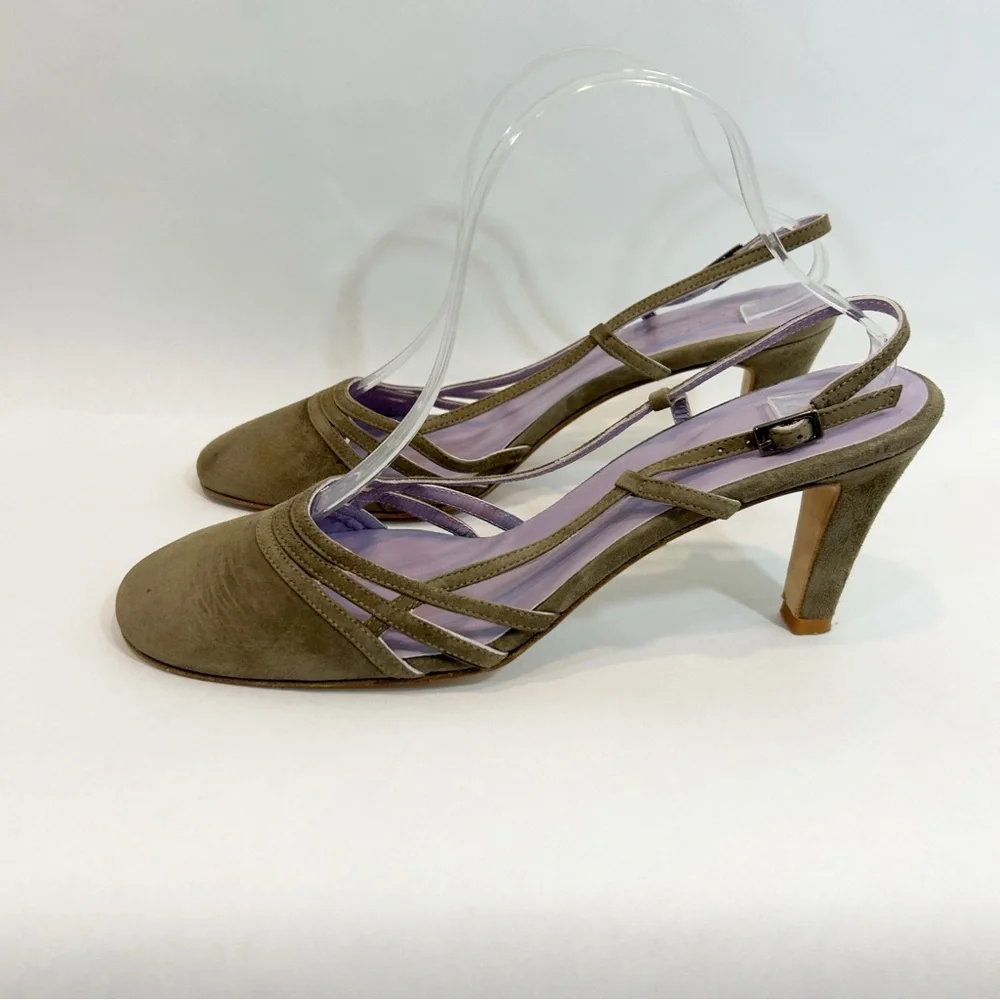 Boden Lavender Gray Suede Sling back Heels 41 US 9.5 Retro Bohemian Classic